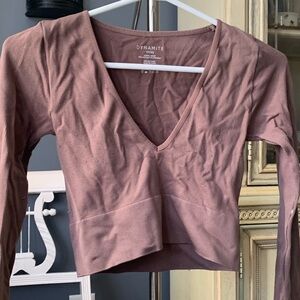 Dynamite Brown Tight Long sleeve crop top